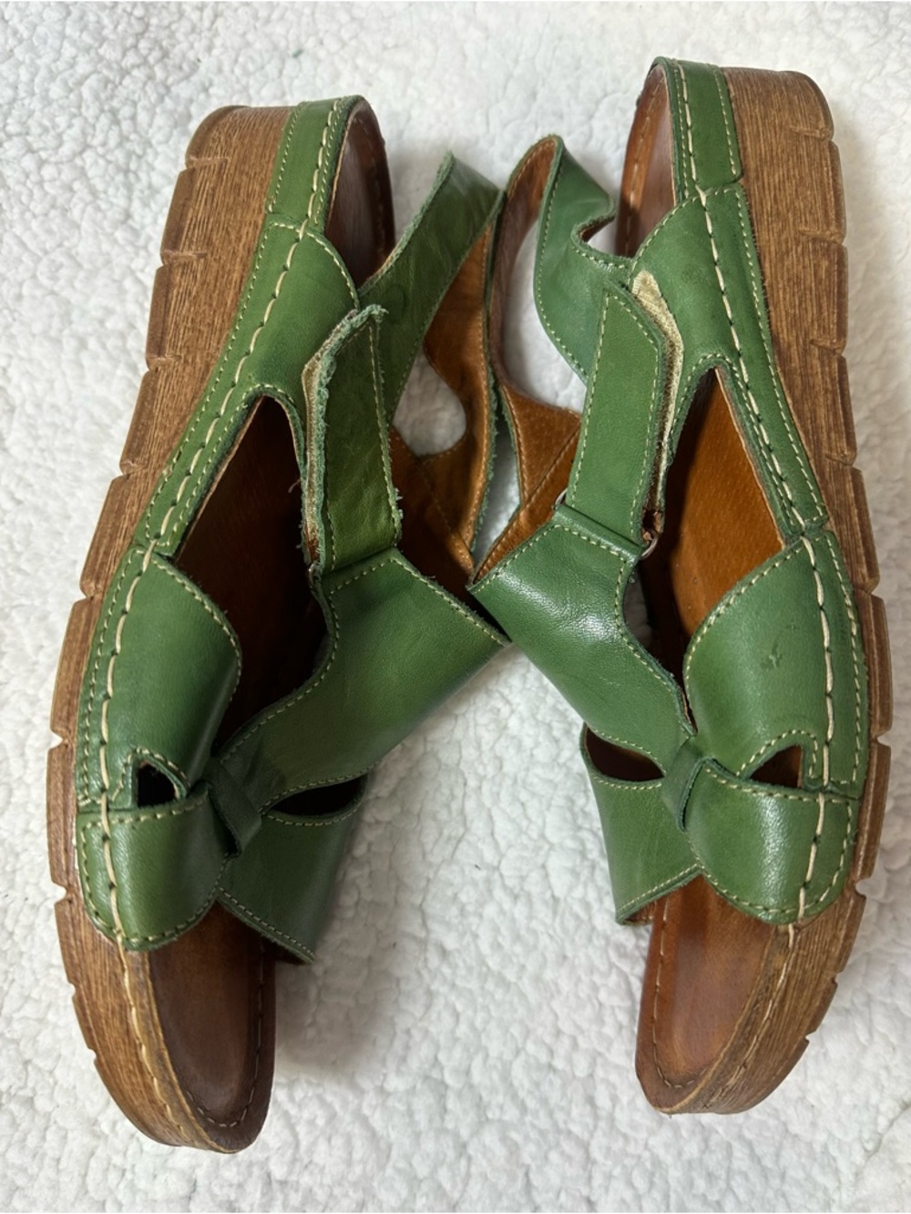 V Italia Women's Green Leather Slingback Sandals with Adjustable Strap 41 / 10 - Picture 3 of 8